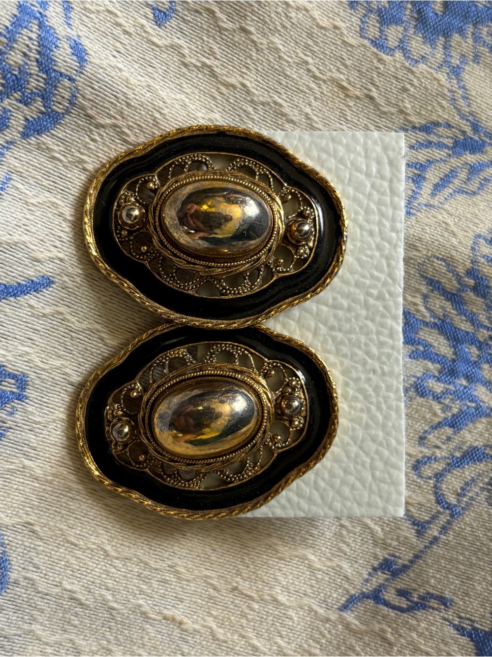 Vintage Gold and Black Oval Earrings
